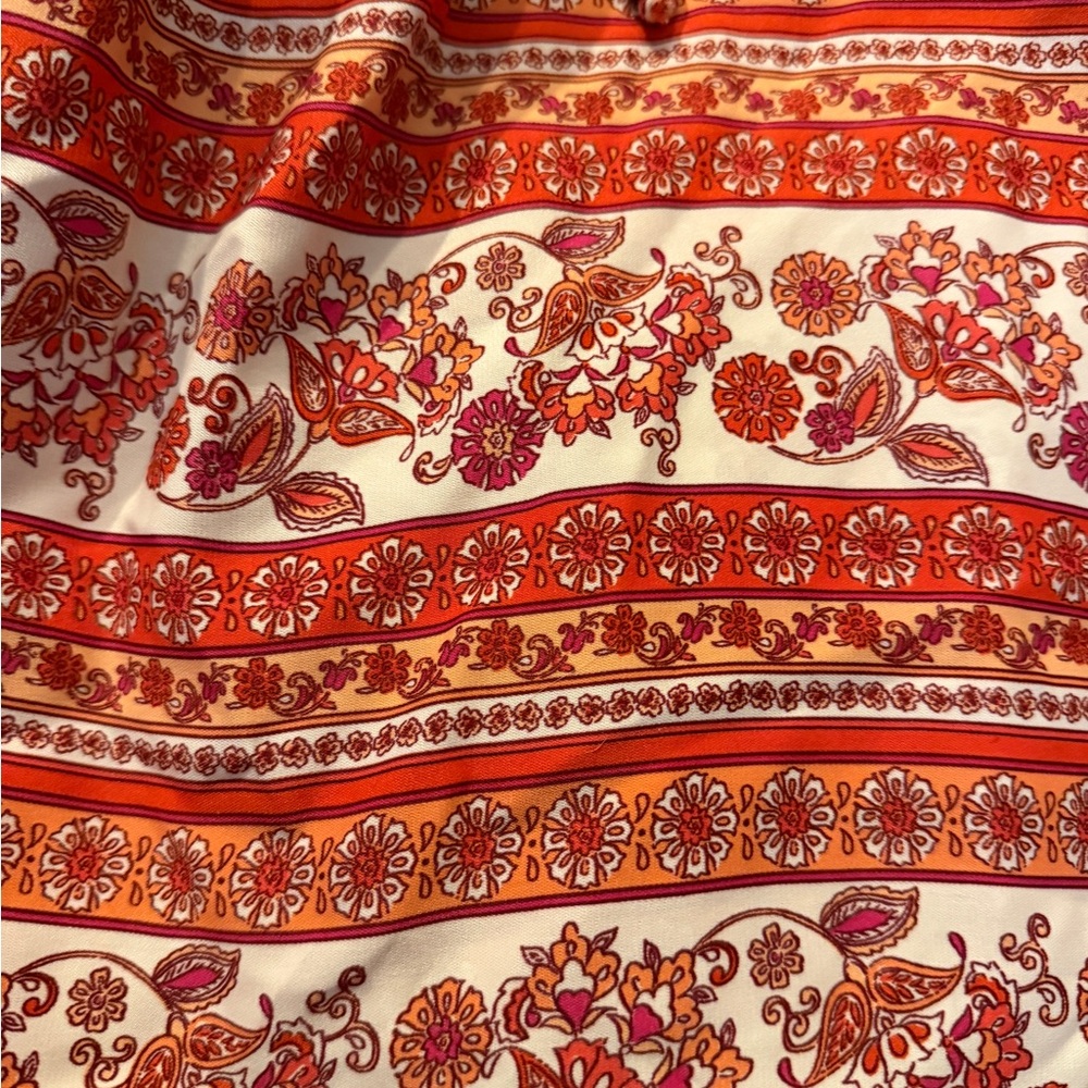 Bohemian Outsider Coral Red Floral Border Print Blouse - Picture 6 of 10